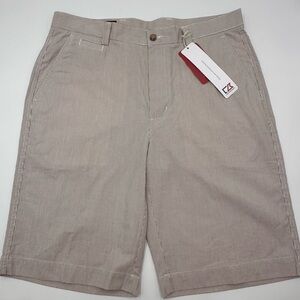 CUTTER & BUCK GOLF SHORTS SIZE 34 TAUPE TAN STRIPED MENS FLAT SHORT PANTS NEW